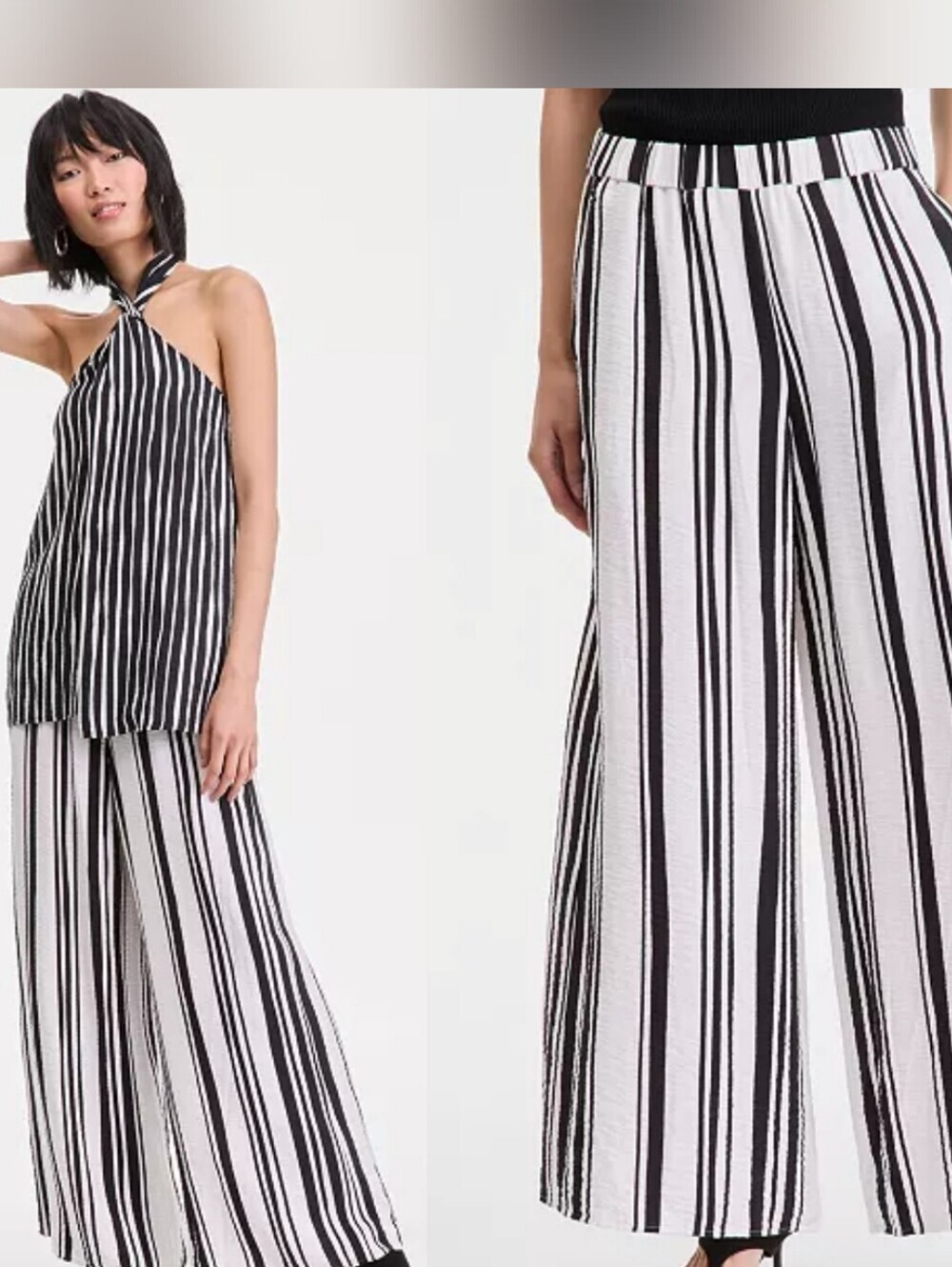 I•N•S•I•G•H•T  Womens Striped Wide-Leg High-Rise Pants In Navy & White, Size 4